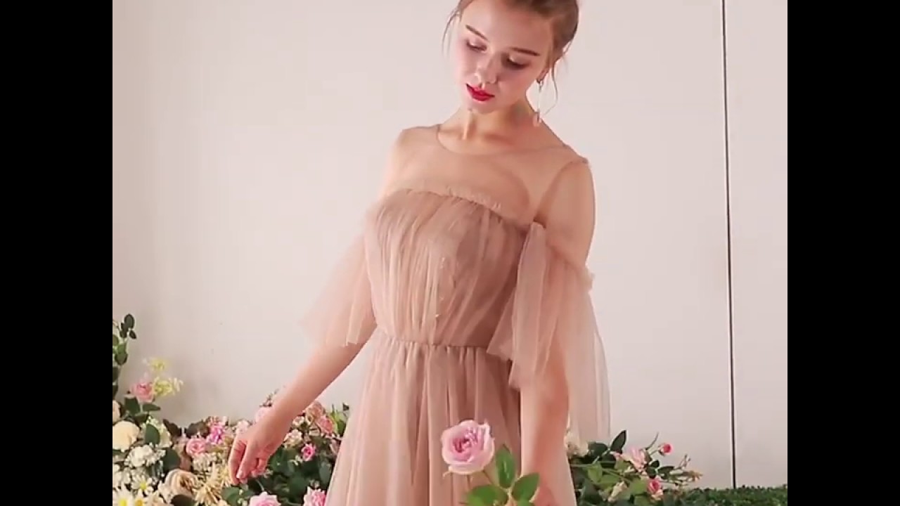 Elegant Champagne See-through Bridesmaid Dresses 2019